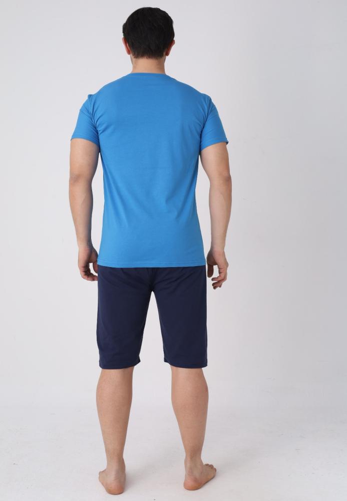 Pijama barbat cu maneca scurta si pantaloni 3/4, culoare albastru, Engros